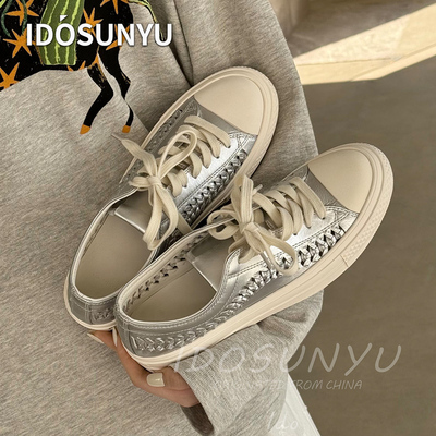 idosunyu欧货2026新款厚底圆头极简系带休闲板鞋女真皮百搭小白鞋