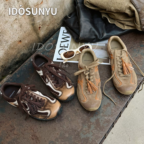 IDO欧货26年早秋新款复古拼色德训鞋女真皮系带百搭休闲运动单鞋