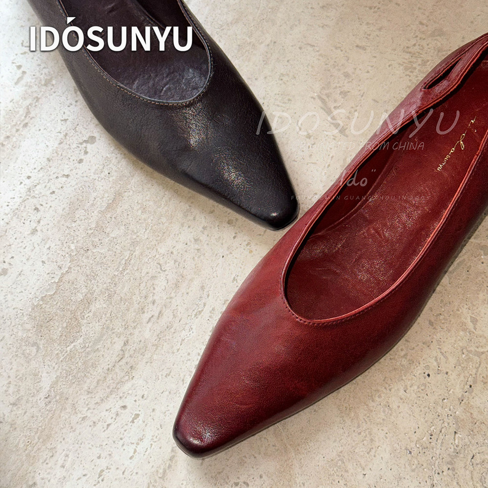 IDOSUNYU欧货2026年早秋马皮浅口单鞋女方头粗跟通勤百搭坡跟鞋