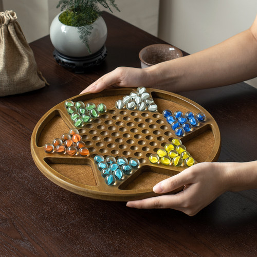 跳棋实木棋盘儿童益智圆盘六角