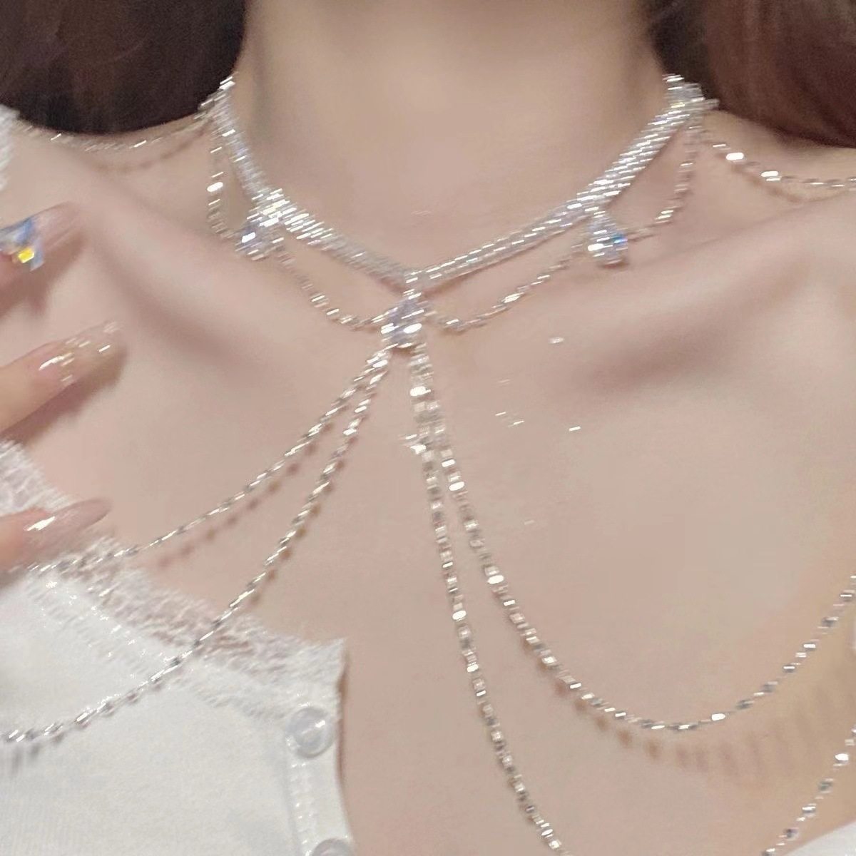项链配饰女一字肩后背链晚礼服婚纱脖颈链胸链身体链品锁骨链腰链