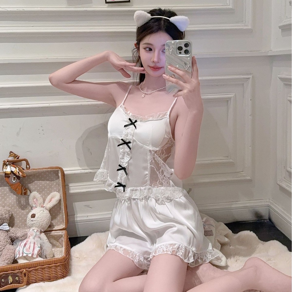 冰丝睡衣女夏季少女纯欲吊带短裤家居服套装睡衣女粉嫩性感纯欲