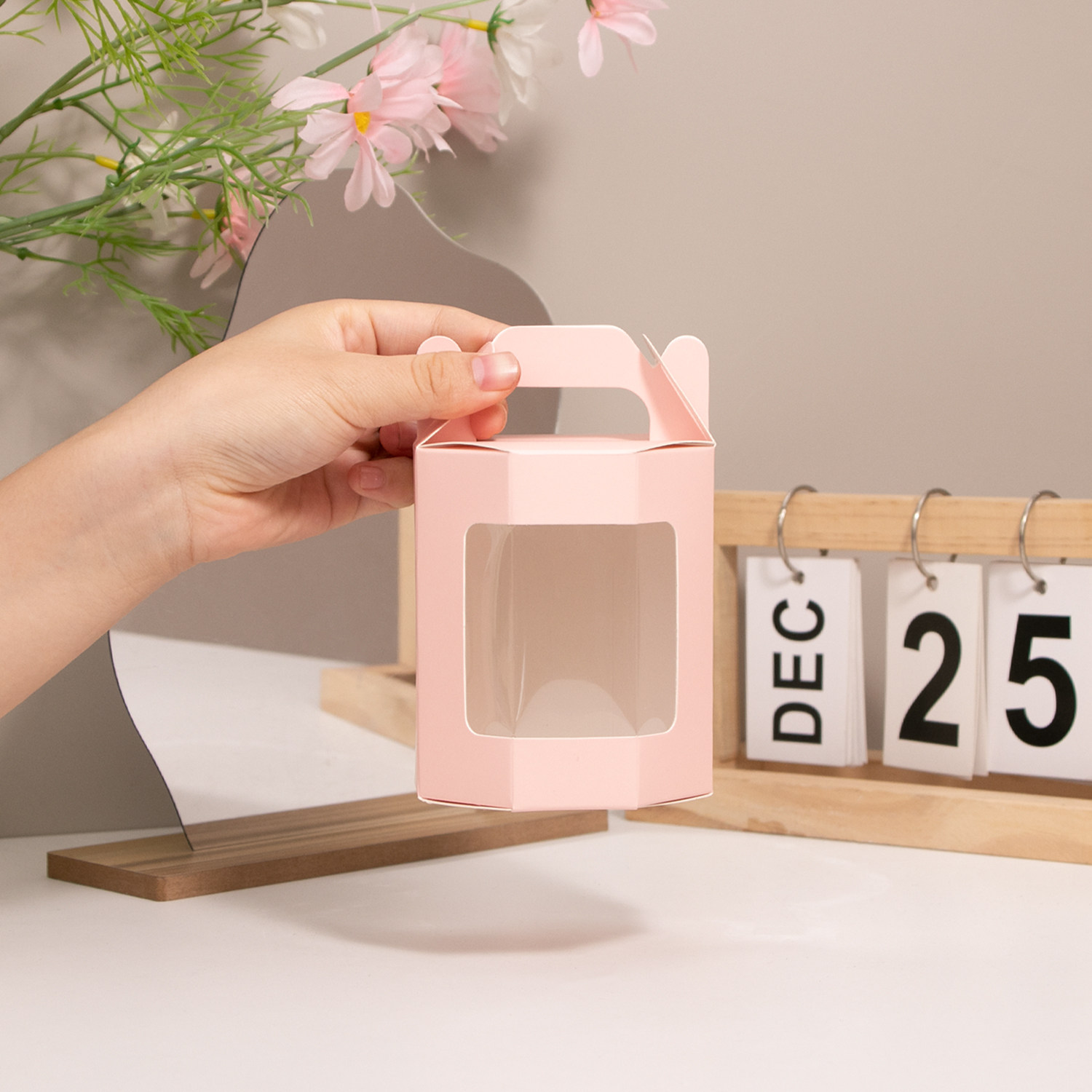 高级感牛皮纸开窗手提盒 烘焙饼干糖果伴手礼盒 可爱酒杯礼物包装