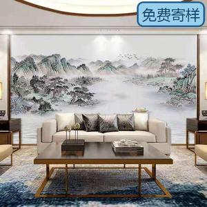 新中式3d立体墙纸壁画6d电视背景墙布8d水墨山水客厅影视墙画墙裙