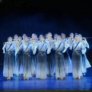 舞优伶《凇》个性舞蹈渐变裤子专业定制女子群舞民族民间演出服装