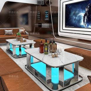 KTV轻奢发光岩板茶几清吧包厢酒吧发光桌子不锈钢钢高端吧台定制