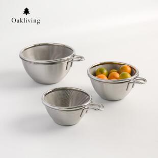 oakliving带手柄烘焙料理盘套装备菜洗蛋液搅拌碗304不锈钢盆滤网