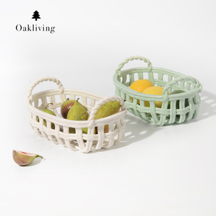 oakliving北欧风陶瓷水果篮子家用客厅茶几零食摆放盘收纳篮