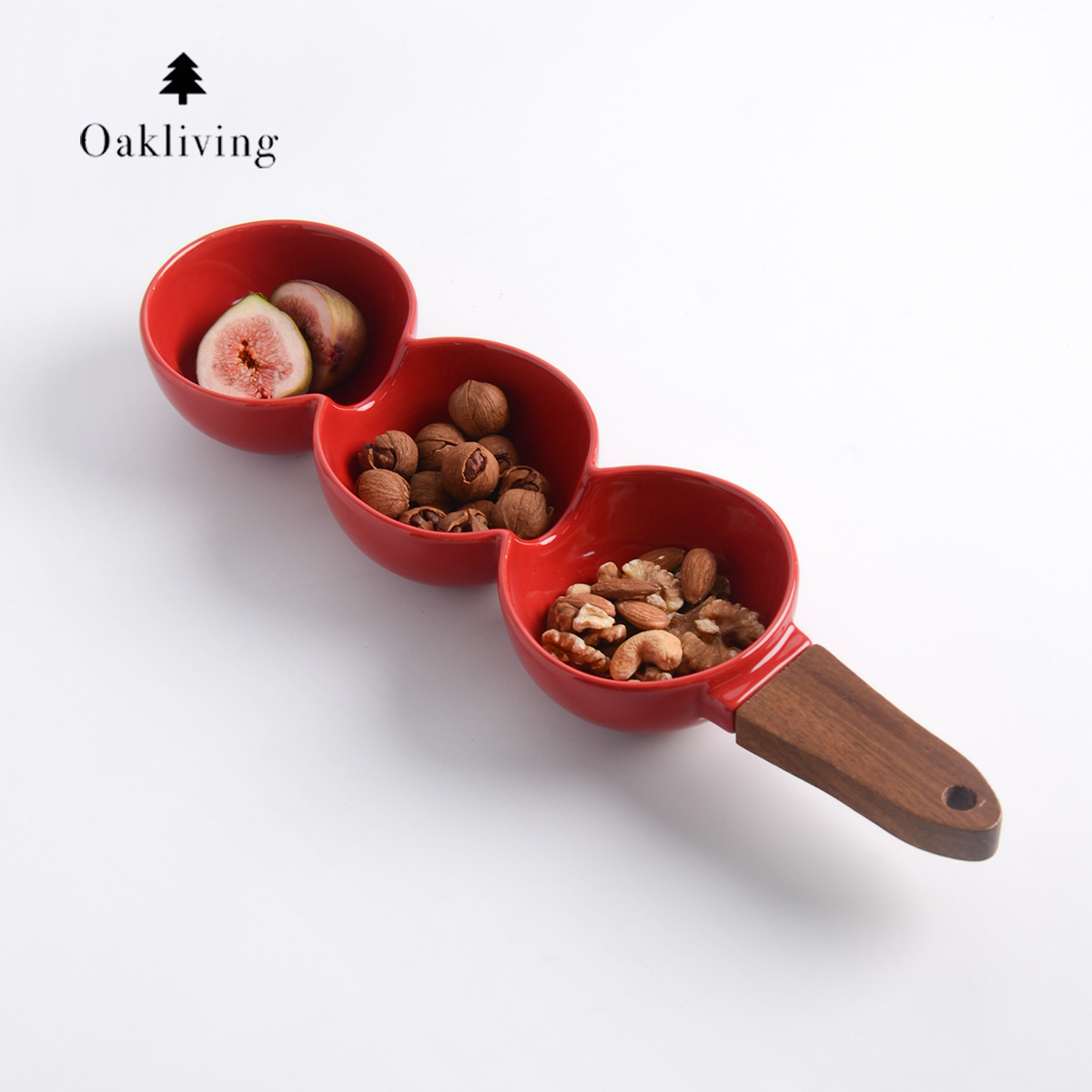 oakliving北欧风糖葫芦创意新年陶瓷零食盘木柄坚果小吃盘水果盘