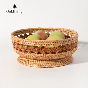 oakliving北欧ins风创意藤编水果篮客厅茶几零食盘轻奢高级感