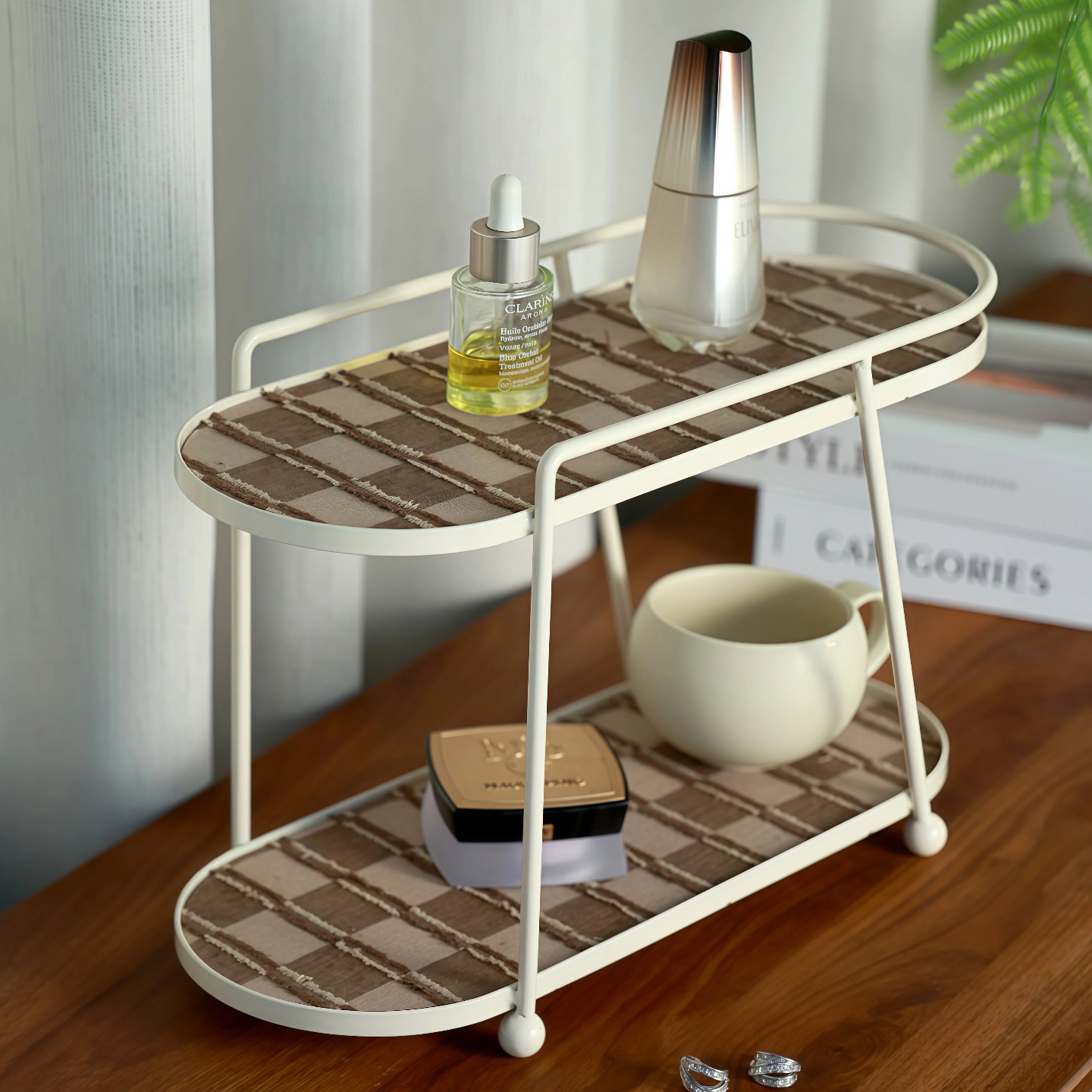 oakliving双层时尚方格纹置物架