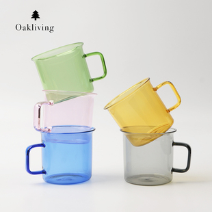 oakliving耐热玻璃咖啡杯简约家用水杯彩色杯子北欧风玻璃杯
