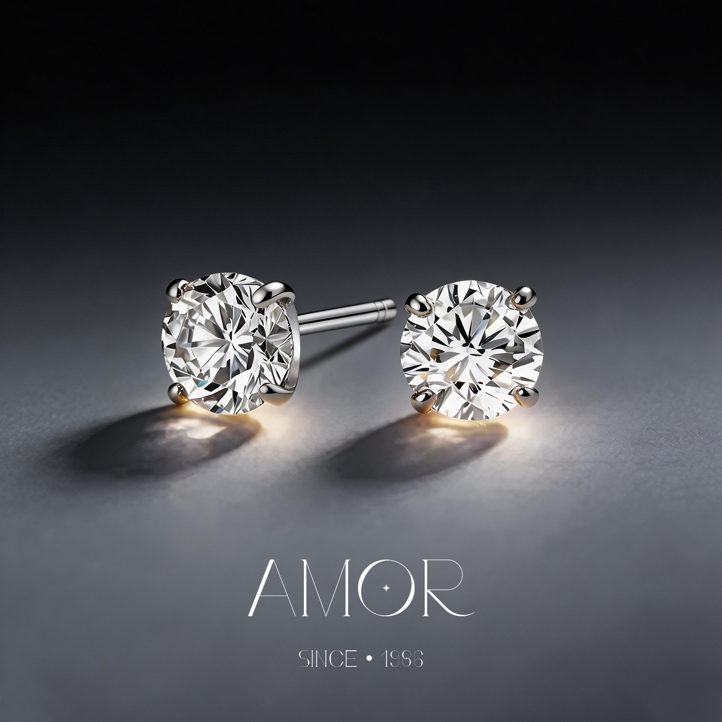 AMOR 莫桑石耳钉女轻奢钻石耳骨钉男镀18k铂金锆石耳饰高端爆闪