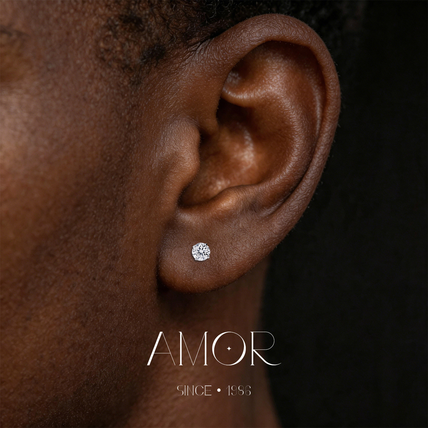 AMOR 莫桑钻耳钉镀铂金男高级感睡觉免摘养耳洞女爆闪钻石耳饰