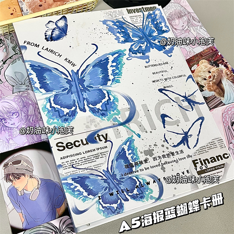 A4蓝海报蝴蝶卡册九宫格相册3寸
