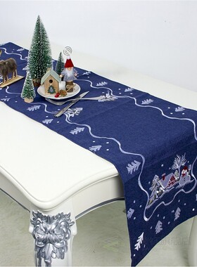 Christmas Table Flag Santa Claus Table Runner Cloth Embroide