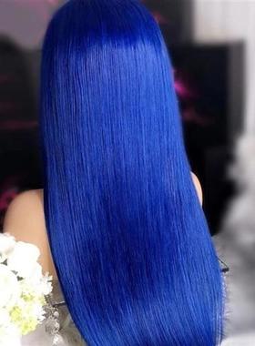 Long Straight Soft Hair  Blue Wig  For Women Colored Blonde/