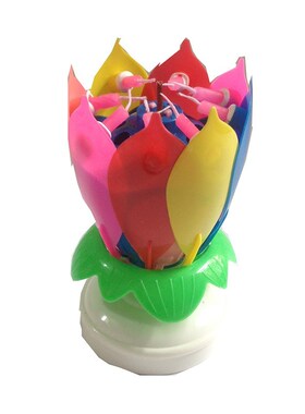 8/14pcs Candle Lotus Flower Rotating Happy Birthday Musical
