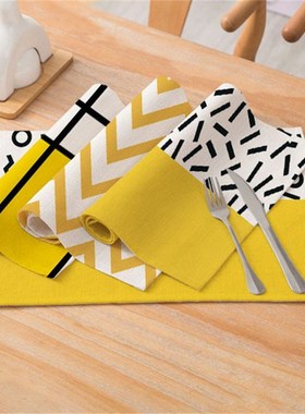 Yellow Geometric Printed Kitchen Placemat Dining Table Mat D