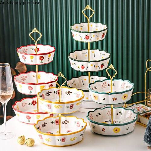 Flower Shape Ceramic Fruit Plate Multilayer Cake Pan