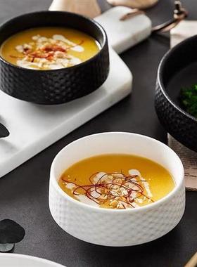 Ceramic White Black Hammer Eyed Deep Dish Fruit Bowl