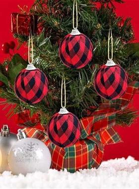 16Pcs Buffalo Check Fabric Ball Chrimas Fabric Wrapped Bal