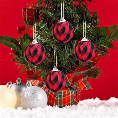 16Pcs Buffalo Check Fabric Ball Chrimas Fabric Wrapped Bal