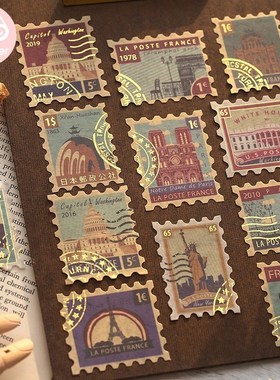 Mr.paper 4Pcs/pack Gold Stamping Vintage Retro Stamp Travel