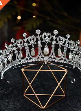 Baroque Crystal Pearl Bridal Tiaras Diana Crown Rhinestone P