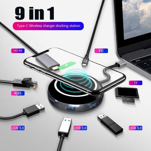 9 in 1 Type C Hub Wireless Charger USB C HUB Docking Station