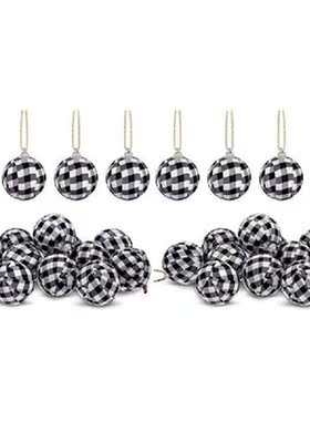 24Pcs Buffalo Plaid Fabric Ball Christmas Fabric Wrapped