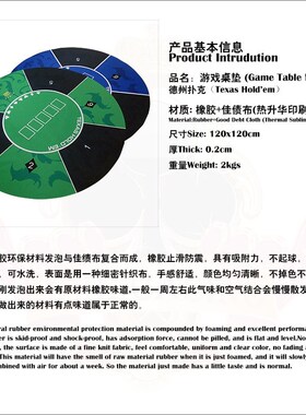 1.2x1.2m Round  Table Mat Rubber Table Top Cloth Casino Poke