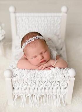 Retro Mini Bed Baby Photo Props Cotton Rope Weaving Baby Dol