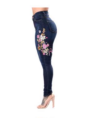 Stch Embroidered Jeans Y2k Women Elastic Flower Jeans Female