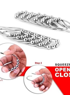 12Pcs Stainless Steel Curtain Hooks Bath Rollerball Shower C