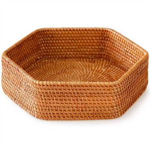 Hexagonal Decorative Rattan Wicker Woven Tray Basket, for Co