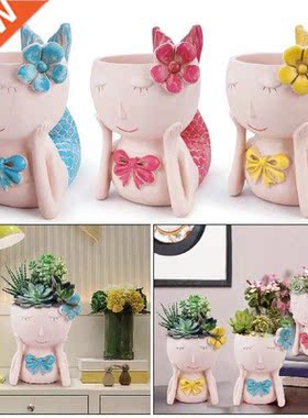Mermaid Face Head Sculpture Succulent Plant Pot Planter