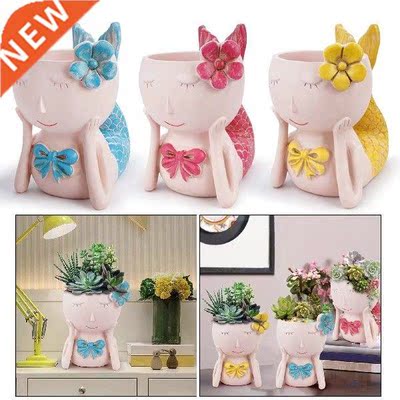 Mermaid Face Head Sculpture Succulent Plant Pot Planter