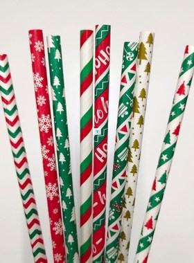 25pcs Christmas Paper Straws Santa XMAS Tree Letter