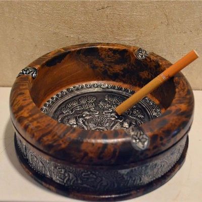 Retro Vintage Wooden Emboss Ashtray Home Office Cigars