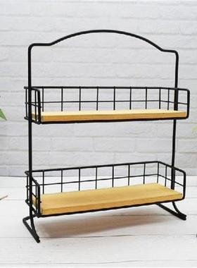 Storage Rack Desktop Retro Products Two-layer Simple Wooden