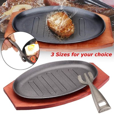 3 Sizes Cast Iron Steak Fajita Sizzling Platter Plate BBQ G
