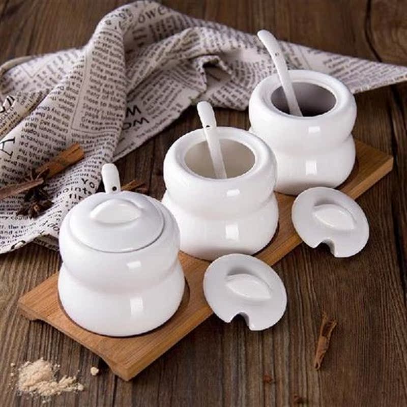 Ceramic Spices Jar Set Transparent Glass Cover Seasoning