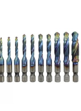 12PCS Titanium Plated Hex Shank HSS Screw Thread Metric Tap