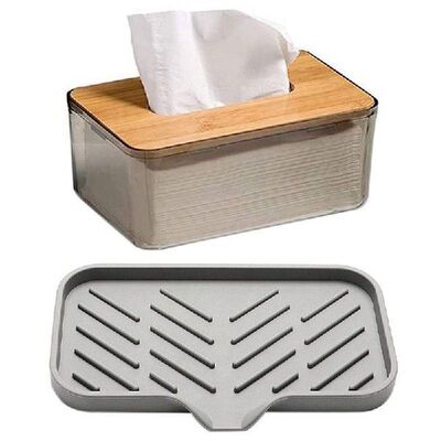 1 Pcs Facial Tissue Dispenser Box With Bamboo Wood Lid &