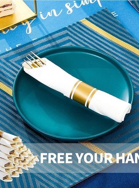 40 Pieces of Pre-Rolled Golden Plastic Silverware Disposable