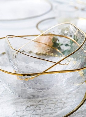 MDZF SWEETHOME Nordic Golden Border Salad Bowl Transparent G