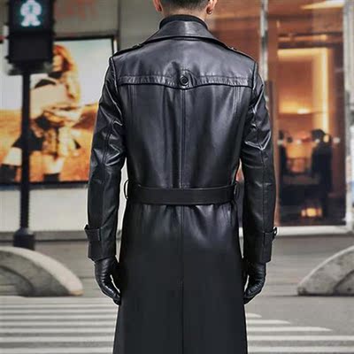 Mauroicardi Spring Long Black Waterproof Leather Blazer Men