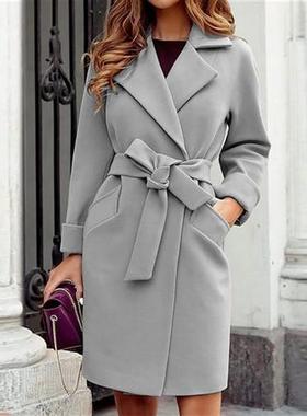 Traf Womens Coat Autumn And Winter Lapel Woolen Cloth Trenc