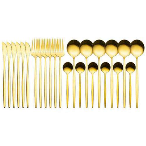 24Pcs Gold Mirror Dinnerware Set Stainless Steel Tableware S